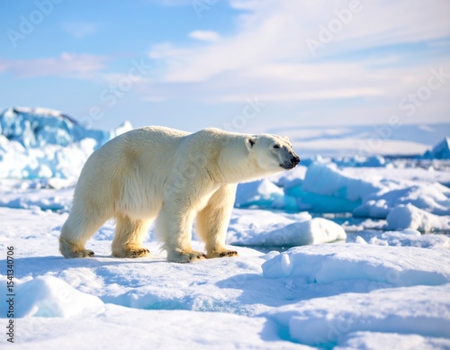 _A starving polar bear wandering a melted ice shelf