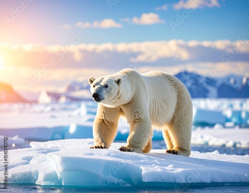 _A starving polar bear wandering a melted ice shelf