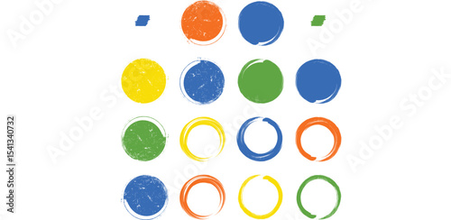 set of black round banners - brush painted circle on transparent background