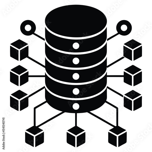 Server data center network abstract concept with connected processing data cubes