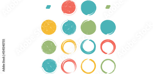set of black round banners - brush painted circle on transparent background