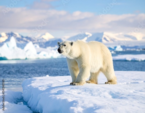 _A starving polar bear wandering a melted ice shelf