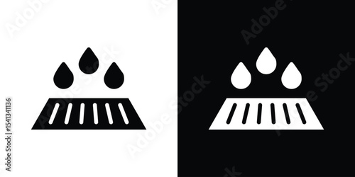 Manhole icon in flat black solid vector set