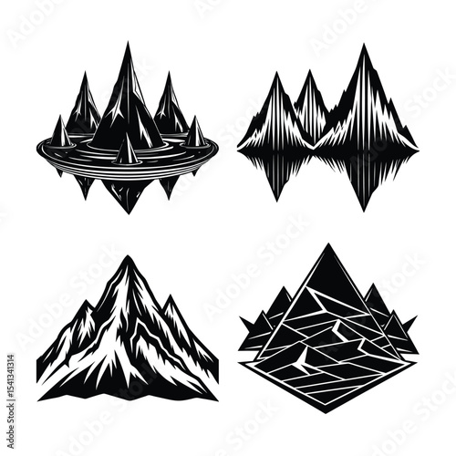 Mountain Silhouette Set on White Background