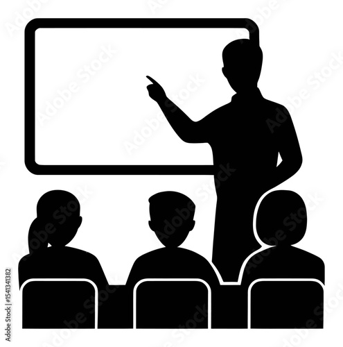 Abstract Representation of a Teacher Pointing at a Blank Board with Students