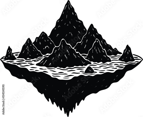 Aerial View Of Island Mountain Chain on white background