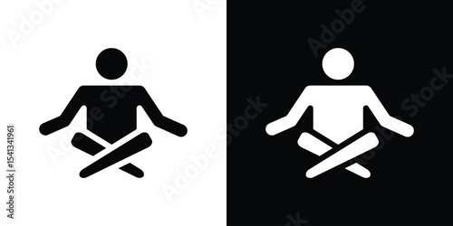 Meditating icon in flat black solid vector set