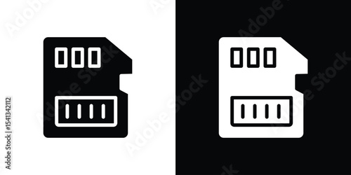 Memory card icon in flat black solid vector set
