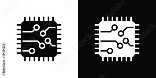 Quadro su tela Microchip icon in flat black solid vector set