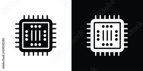 Microchip icon in flat black solid vector set