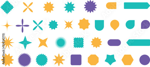 Brutalist abstract geometric shapes and grids. Brutal contemporary figure star oval spiral flower and other primitive elements. 