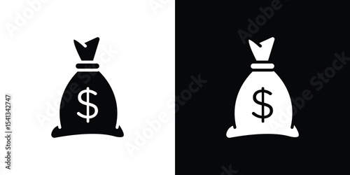Money bag icon in flat black solid vector set