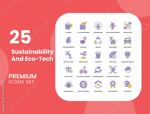 Sustainability and Eco-Tech Vector Icon Stock Illustration for Environmental Solutions and Green Innovation