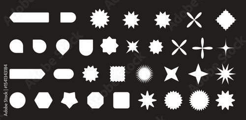 Brutalist abstract geometric shapes and grids. Brutal contemporary figure star oval spiral flower and other primitive elements. 