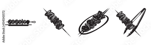 Meat Skewer and Kebab Silhouette Icon Vector Illustration Set Collection
