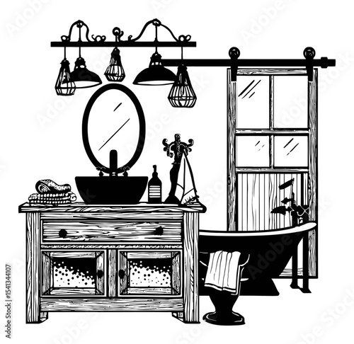 Elegant Bathroom Interior Illustration with Vintage Decor and Modern Touches