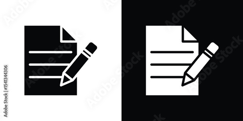 Note icon in flat black solid vector set