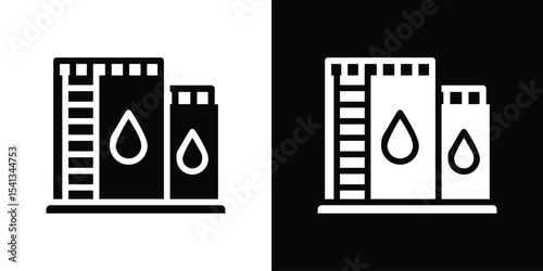 Oil storage icon in flat black solid vector set