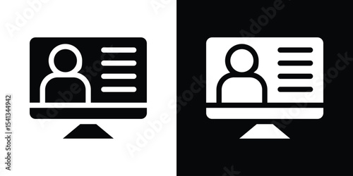 Online course icon in flat black solid vector set