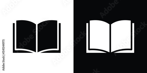 open book icon in flat black solid vector set
