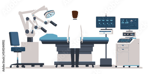 Advanced Medical Surgery Room with Robotic Assistance and Equipment
