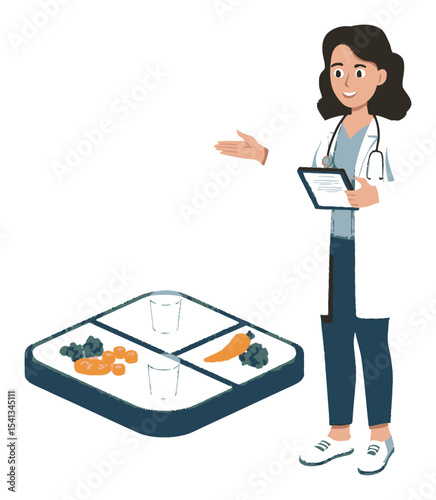 Healthy Meal Guidance by a Doctor with Nutrition Plate Illustration