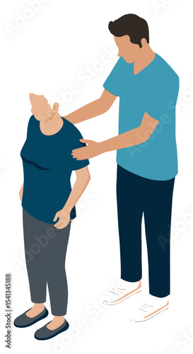 Caregiver Assisting Senior Woman with Supportive Touch in Vector Art