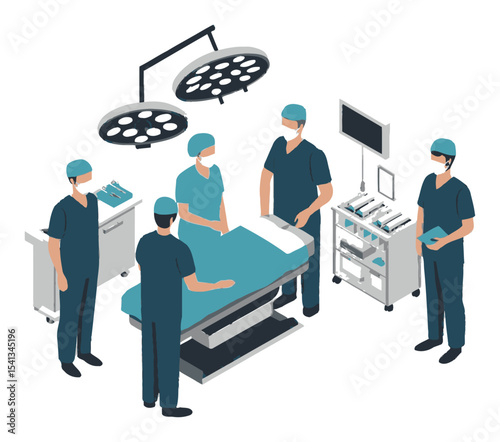 Medical Team in Surgical Room Performing Operation with Equipment