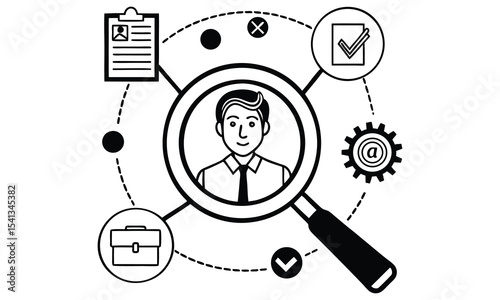 Candidate selection process magnifying glass businessman icon