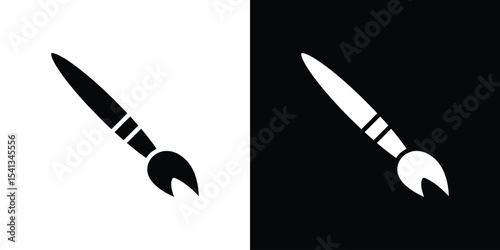 Paint brush icon in flat black solid vector set