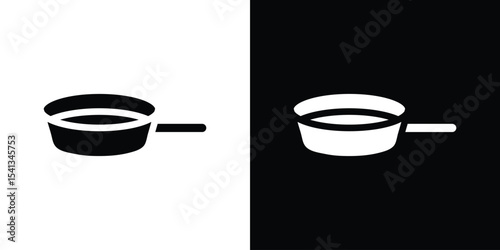 Pan frying icon in flat black solid vector set