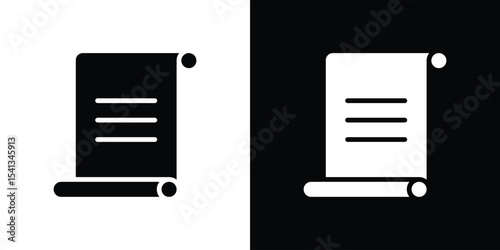 Paper Scroll icon in flat black solid vector set