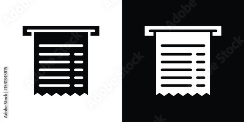 Paper receipt icon in flat black solid vector set