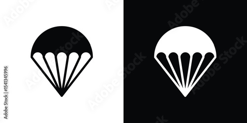 Parachute icon in flat black solid vector set