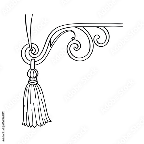 Detailed black and white decorative curtain rod with tassel for elegant interior design