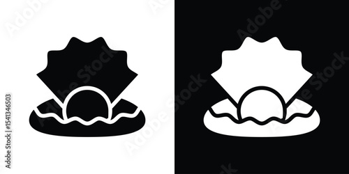 Pearl icon in flat black solid vector set
