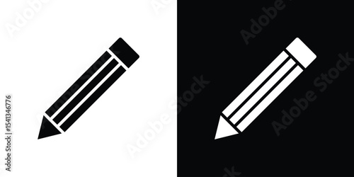 Pencil icon in flat black solid vector set