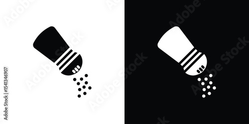 Pepper shaker icon in flat black solid vector set