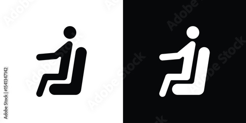 Person seat icon in flat black solid vector set