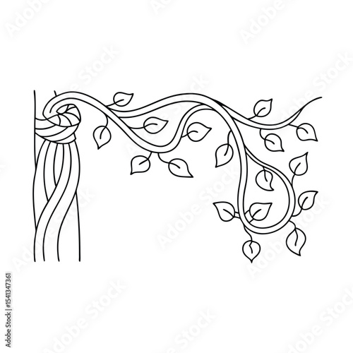 Elegant black and white vector illustration of foliage and decorative branch element