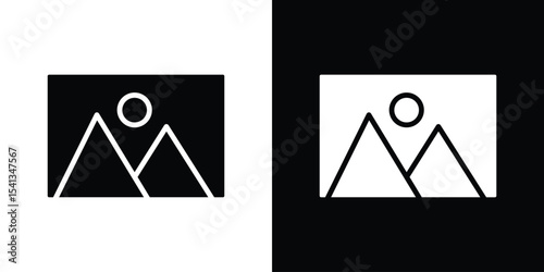 Picture icon in flat black solid vector set