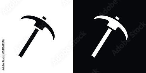 Pickaxe icon in flat black solid vector set