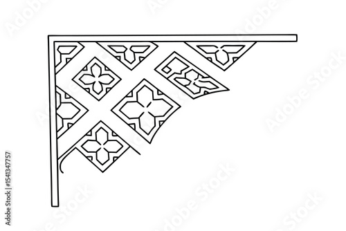 Decorative corner element vector design with floral ornament and geometric shapes in black outlines