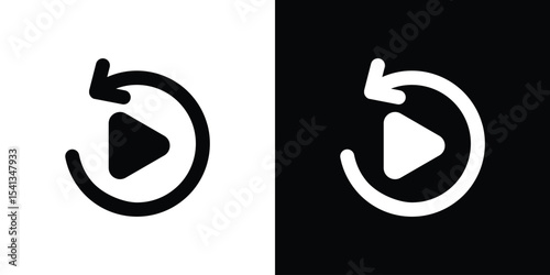 Playback icon in flat black solid vector set