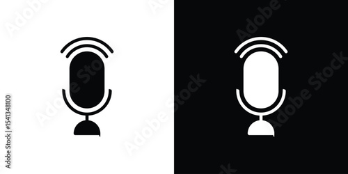 Podcast icon in flat black solid vector set