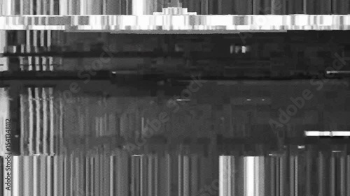 Dynamic Glitch Art  Transition Featuring Abstract Lines Pixels and Distorted Visuals In Black and White with Purple Accents