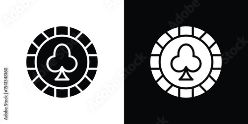 Poker chip icon in flat black solid vector set