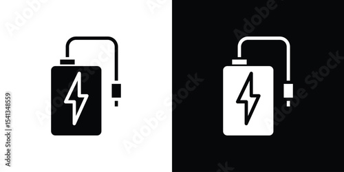 Power bank icon in flat black solid vector set