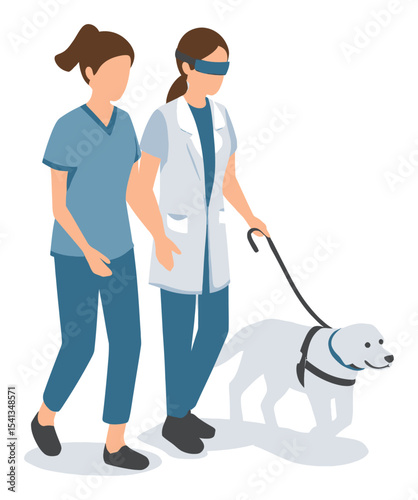 Illustration of Two Women with Service Dog in a Medical Setting
