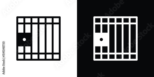 Prison icon in flat black solid vector set